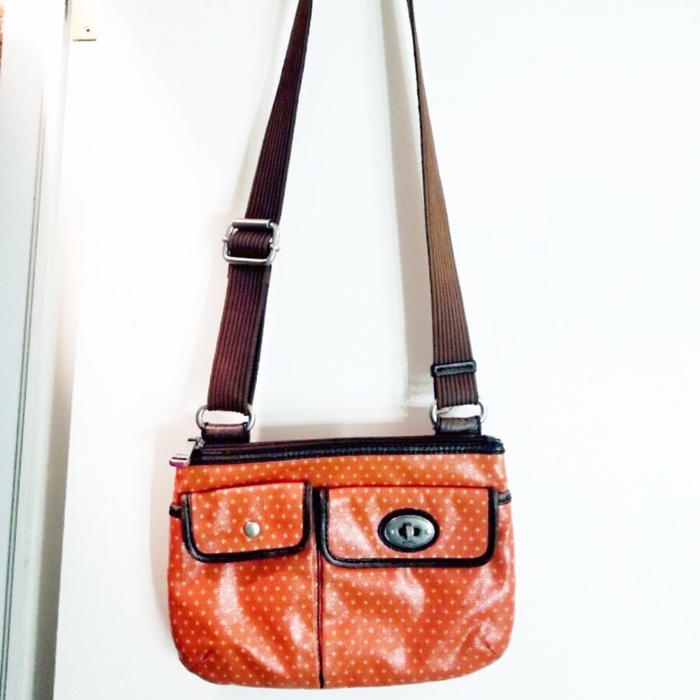 FOSSIL orange crossbody key per adjustable purse